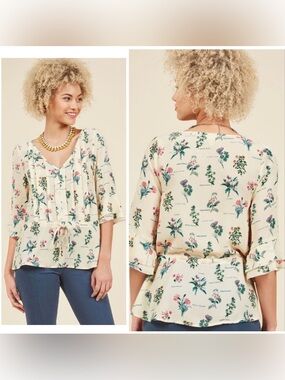 ModCloth Floral Peplum Blouse Size XL Botanical Cottagecore